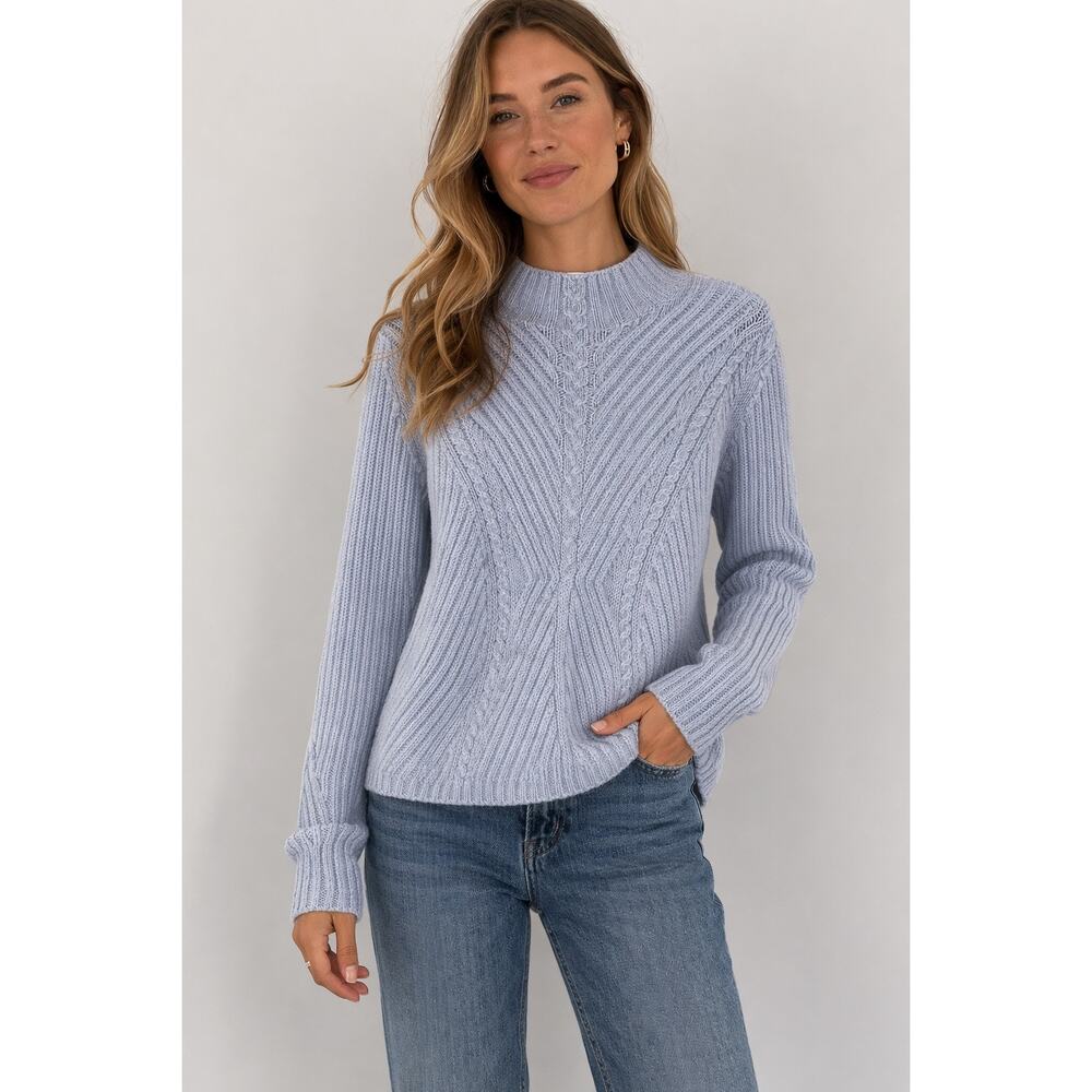Aran Sweater Market NWT Wool Portroe Funnel Neck Sweater Dove Gray Blue Large